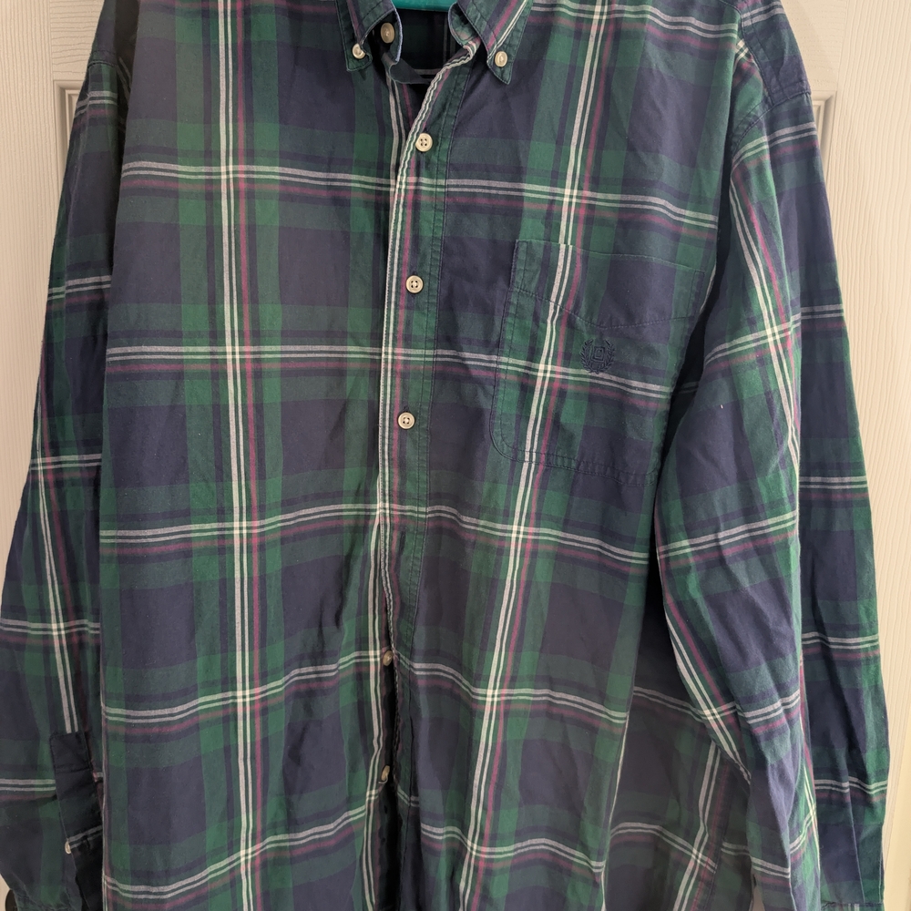 Men's Blue and Green Plaid Shirt